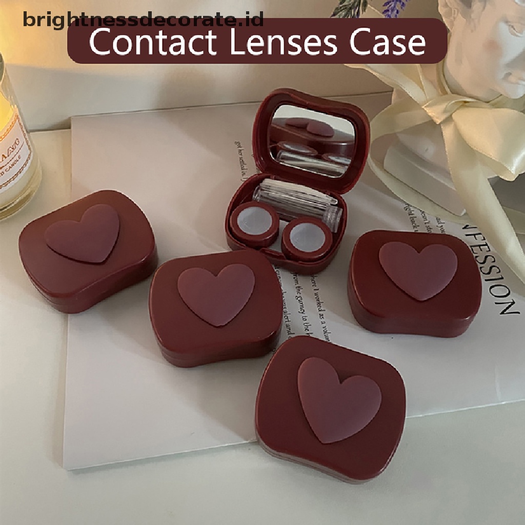 [Birth] Kotak Kontak Lensa Sederhana Desain Hati Travel Lens Box Set Dengan Cermin Mata Lensa Tempat Wadah Tempat Kontak Kosmetik Contact Lens [ID]