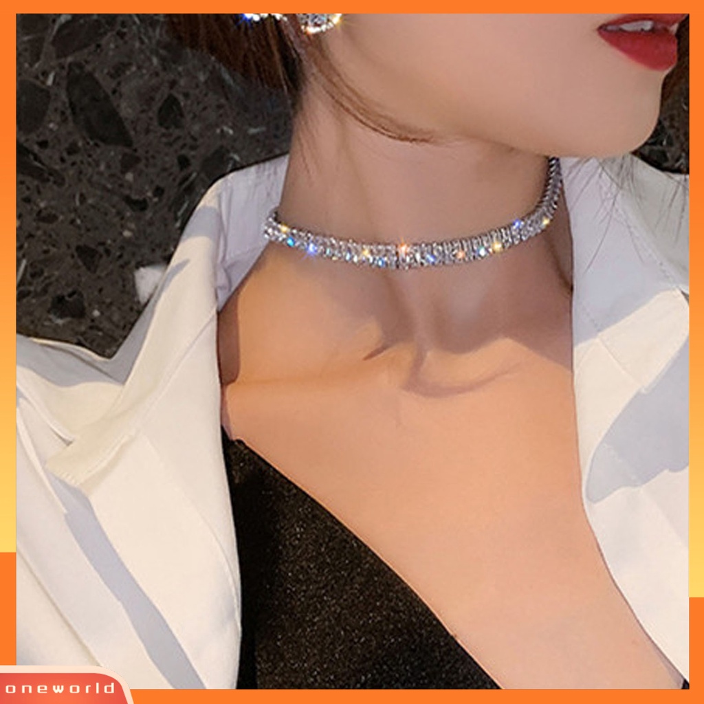 {oneworld} Adjustable Sederhana Ringan Choker Kerah Bertatahkan Cubic Zirconia Pernikahan Choker Kalung Perhiasan Hadiah