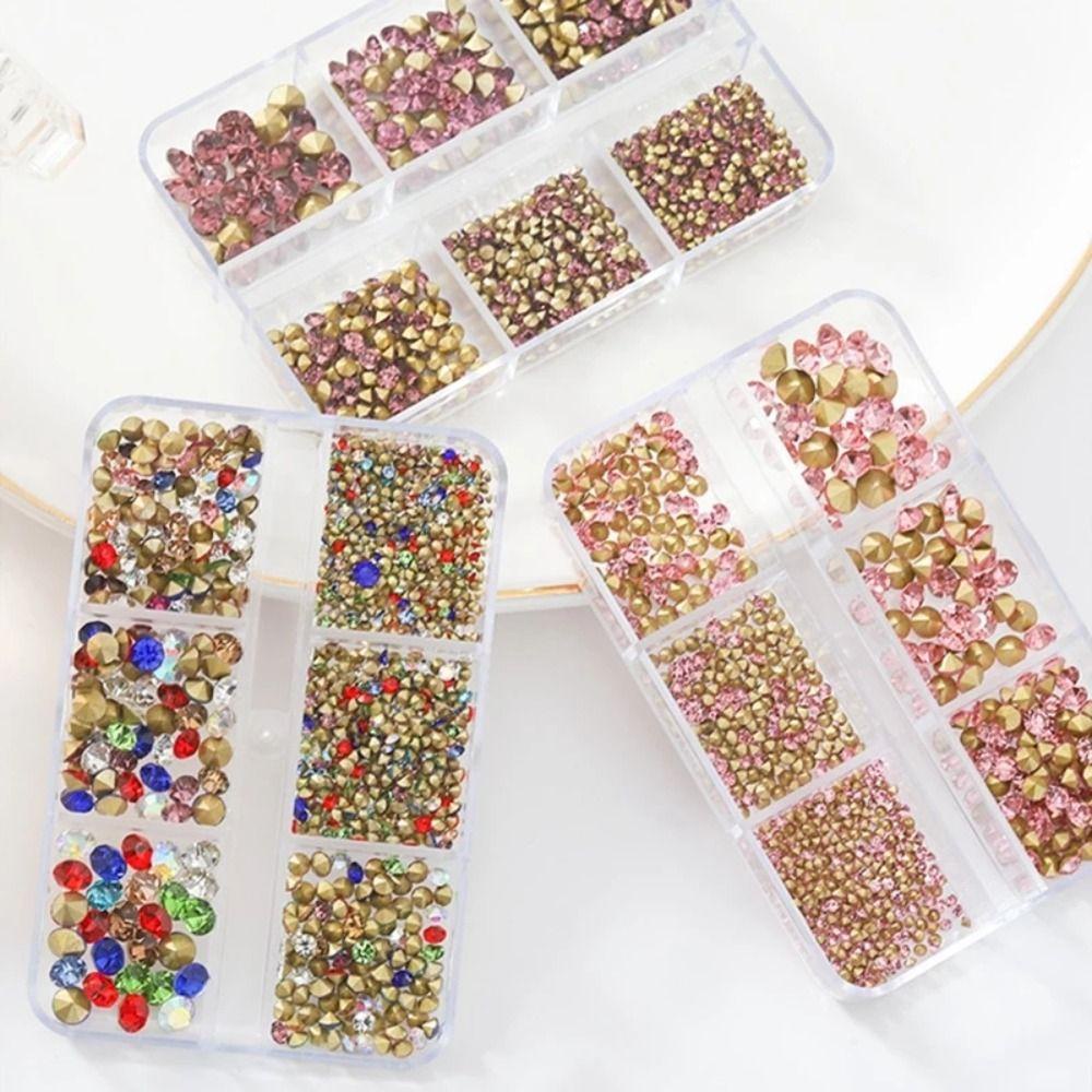 Mxbeauty Nail Rhinestones Wanita Salon Kuku Jepang Nail Art 3D Nail Drills Ukuran Campur Runcing Bawah Nail Drills