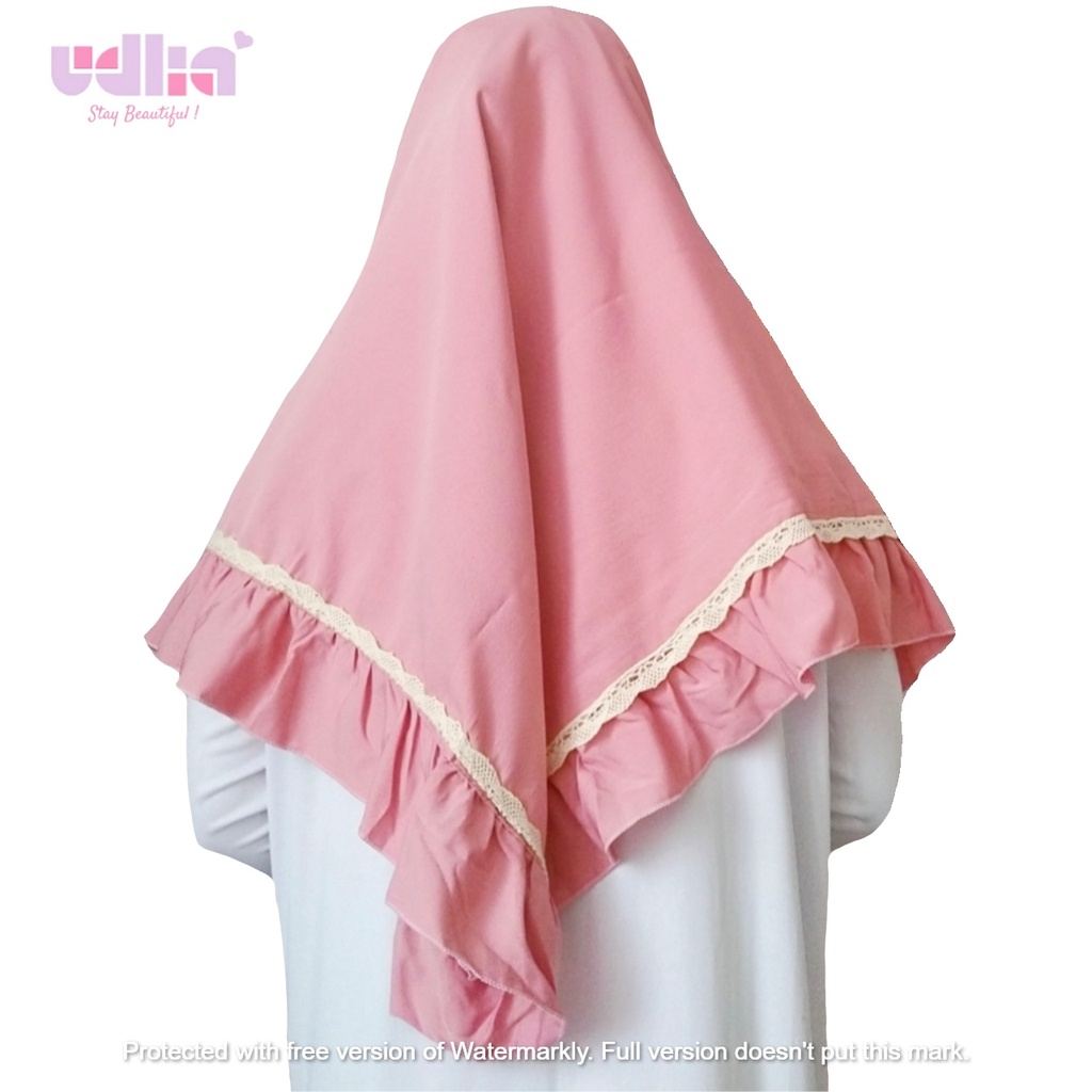 Udlia Jilbab Segi Empat Remple Renda Pink