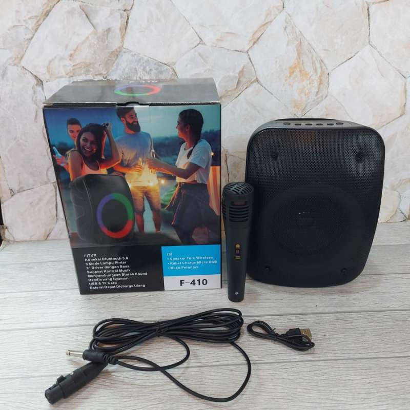 Speaker Portable Fleco F-410 Bluetooth Meeting Speaker + 1 Mic Kabel | Fleco Speaker Bluetooth F-410 + Karaoke + Fm | Fleco F-410 Speaker Bluetooth Gratis Mic Karaoke | Speaker Bluetooth Karaoke Super Bass Terbaru | FMS