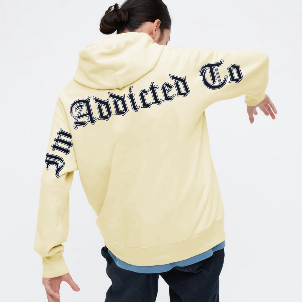 Hoodie Sherpa Motif Bordir Font Metal Aesthetic Pria Wanita / Sherpa Hoodie Im Addicted To Bordir / Sweater Hoodie Pria Distro Terbaru Motif Bordir Depan Belakang