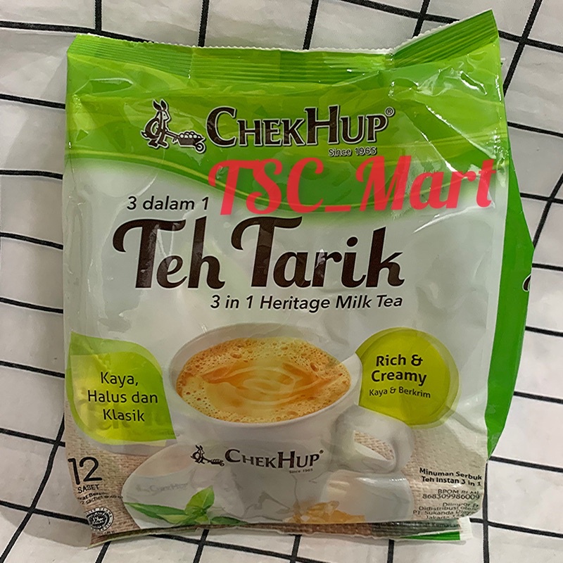 

Chek Hup Teh Tarik isi 12 sachet / Chek / Check / Hup / Chekhup / Teh / Tarik / 3in1 / Heritage / Milk / Tea / susu / rich / & / creamy