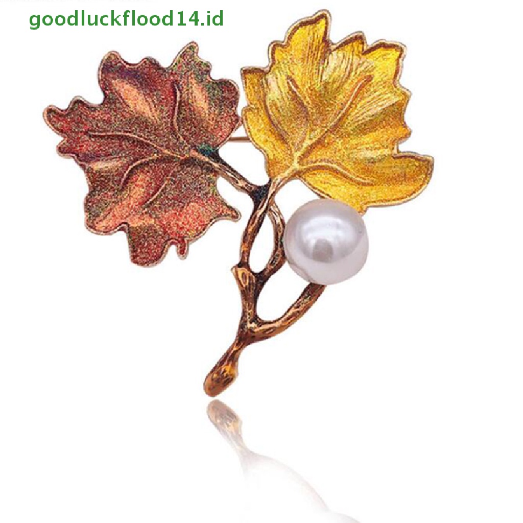 [GOOGFOUR] Vintage Maple Leaf Pearl Bros Korsase Pin Aksesoris Hadiah Perhiasan [TOP]