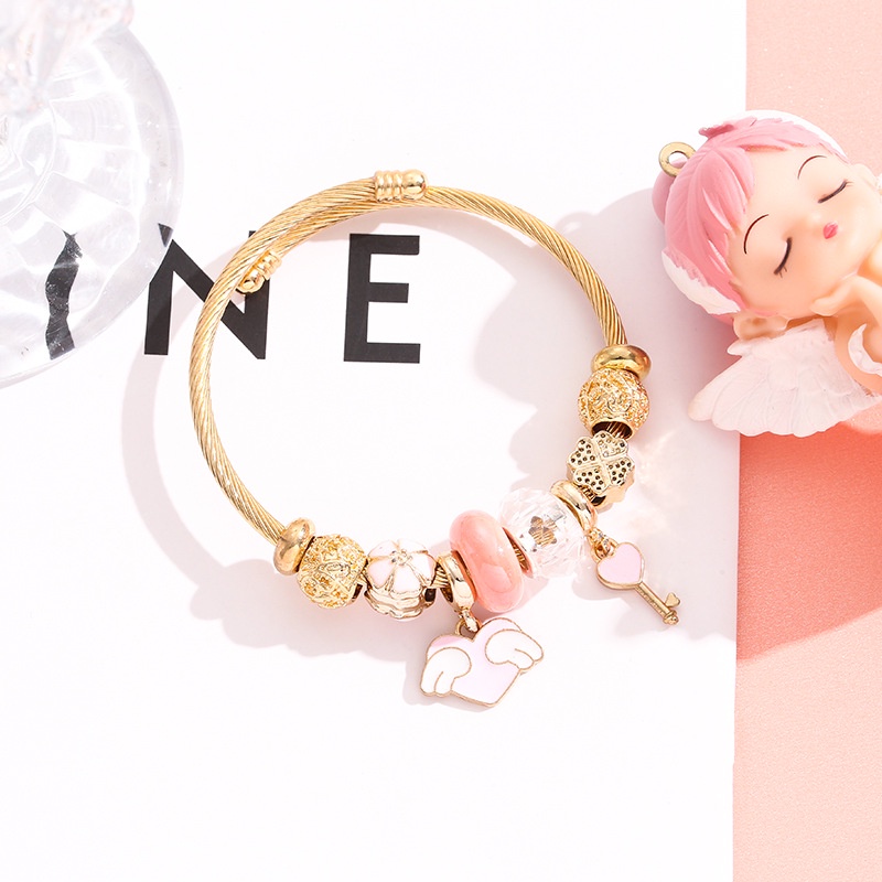 XiaoboACC Korea Fashion Stainless Steel Cinta Kunci Liontin DIY Adjustable Gelang