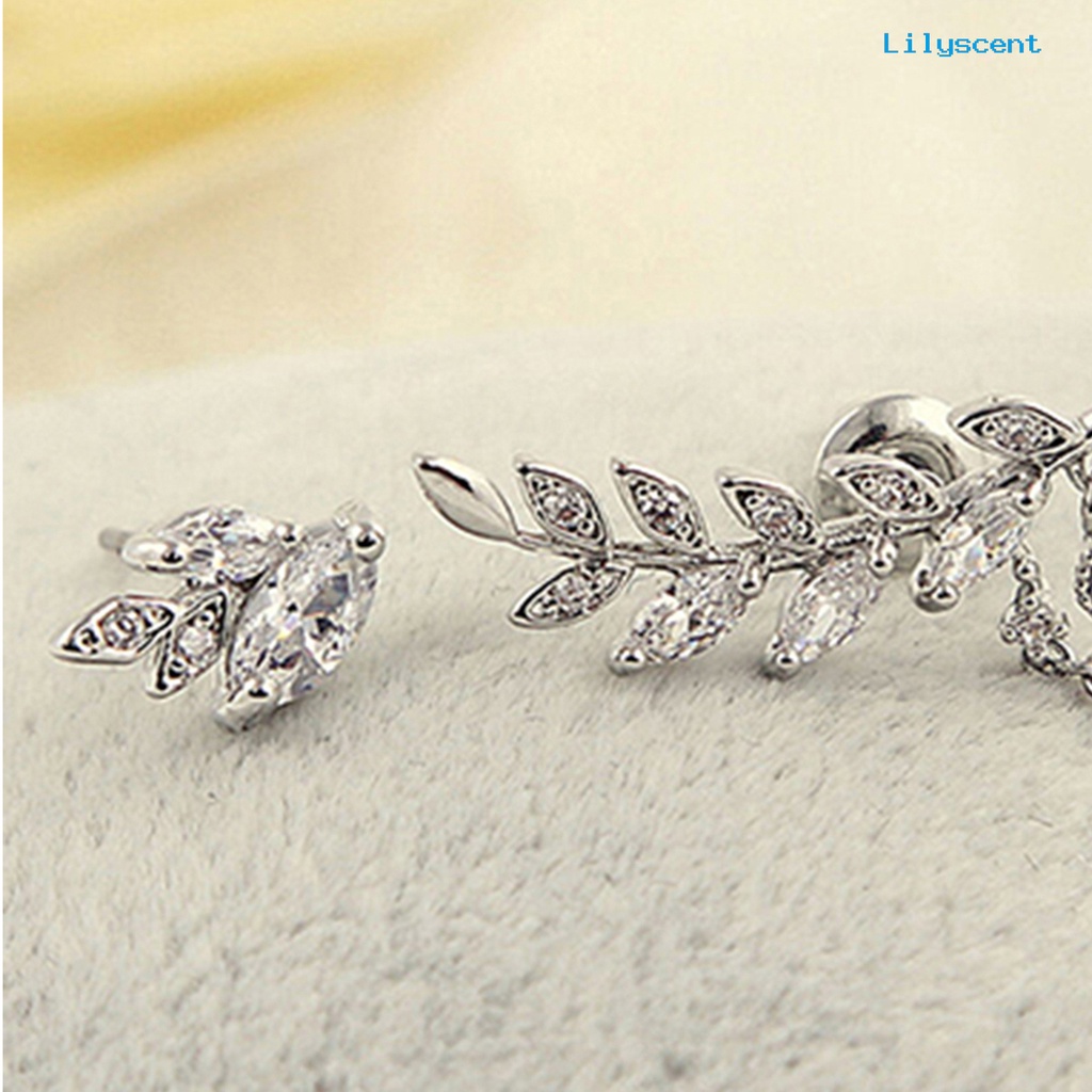 [LS] Ear Studs Asimetris Anti Karat Wanita Daun Berlian Imitasi Anting Rumbai Untuk Pernikahan