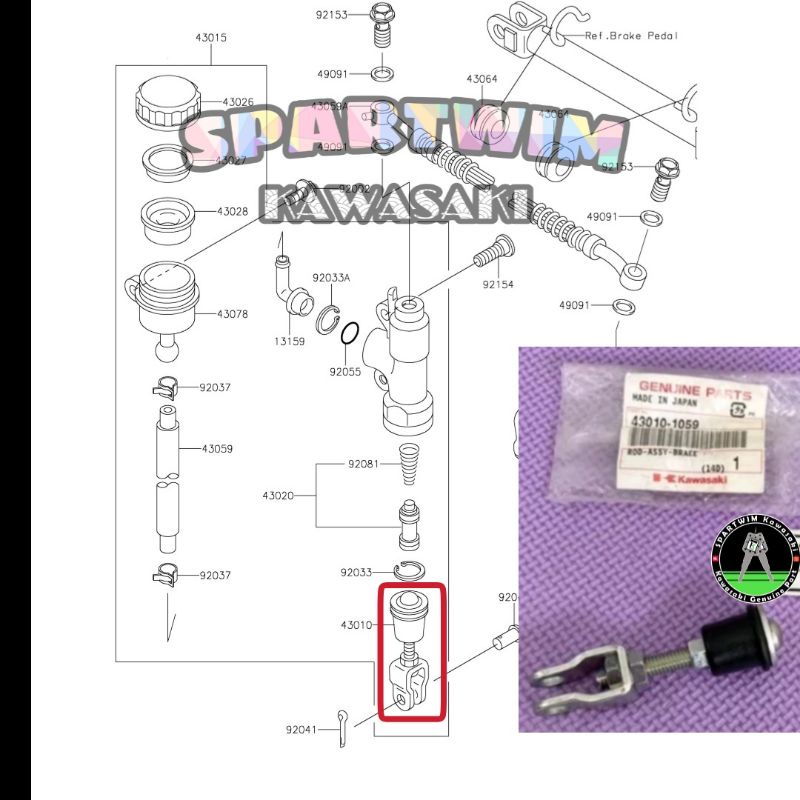 Rod assy brake tonjokan paha bawah as master rem belakang Ninja 150 RR R SS original kawasaki