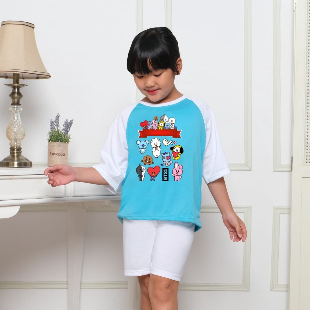 Hzl_outfit Set Baju 3/4 Setelan Anak Cewek BT21 Sarange S.M.L.XL