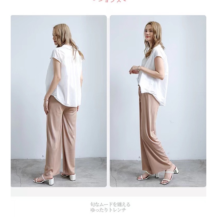 Stok bersih!Dasi Celana Wanita Kasual Longgar Sutra Es Wide Leg Long Pants