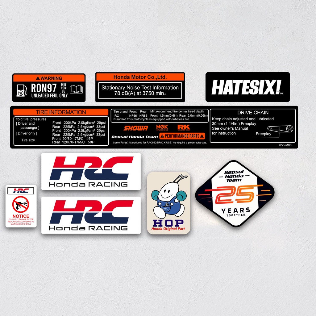 Sticker Decal Details Honda Racing HRC Set Hatesix