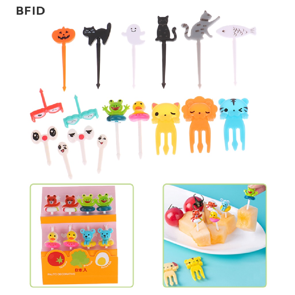 [BFID] 6per8/10pcs Mini Kartun Food Pick Kid Food Garpu Buah Bento Box Decor Reusable [ID]