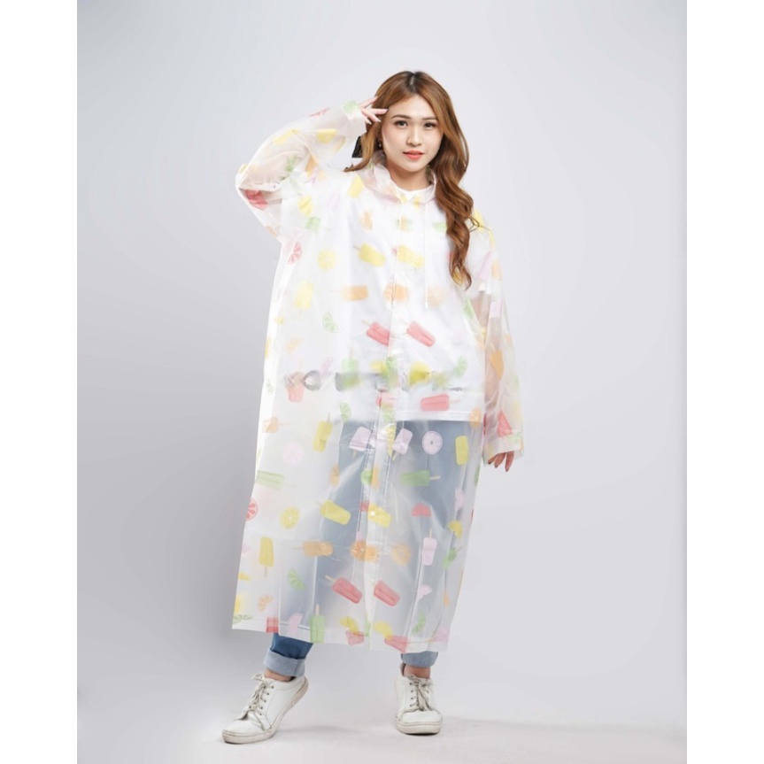 Jas Hujan Wanita Dewasa Eva Motif Beruang Love Flower Bunga