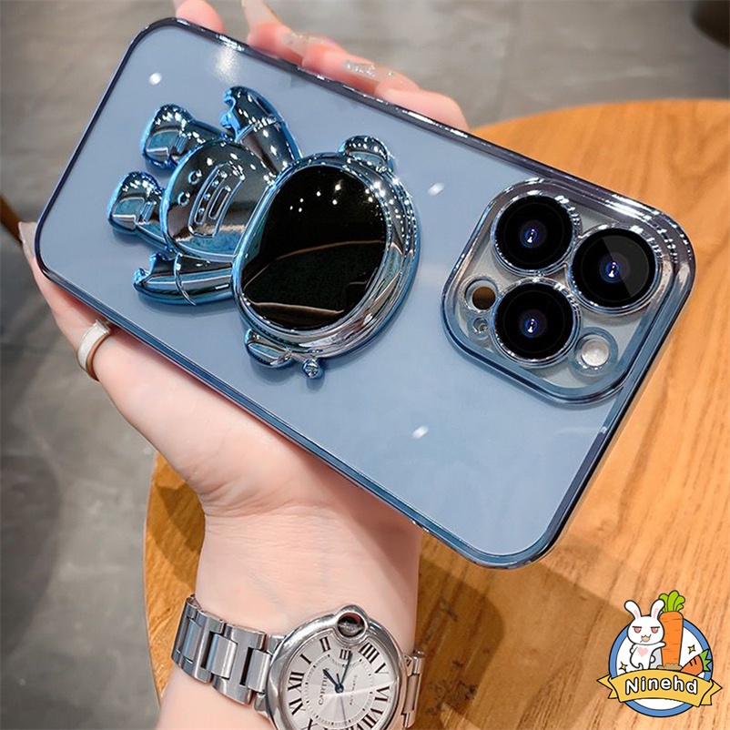 Soft Case Silikon 6D Plating Shockproof Dengan Stand Holder Untuk iPhone 14 13 12 11 Pro Max 7 8 Plus SE 2020