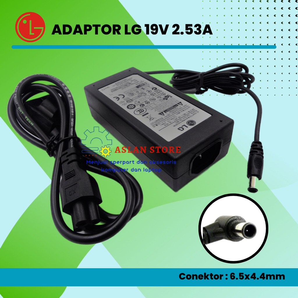 Charger Casan Adaptor Monitor LG TV LED LCD LG 19V 2.53A DA-48G19 LCAP25A PSAB-L101A + kabel power