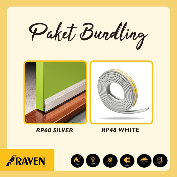 RAVEN DOOR SEAL RP60 SILVER + RP48 WHITE PAKET PENUTUP CELAH PINTU