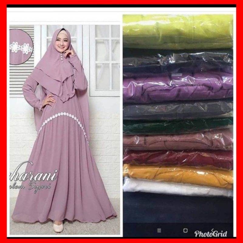 Maharani Gamis Wanita Terbaru Kekinian Busui Polos Ceruty Mewah Elegan