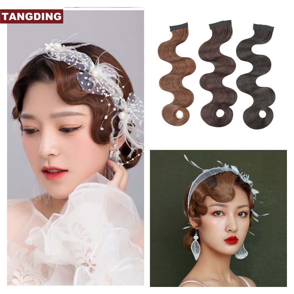 [COD Tangding] Vintage Rambut Poni Bergelombang Wig Wanita Perempuan Retro Cheongsam Hiasan Kepala Rambut Potongan Poni Palsu Aksesoris