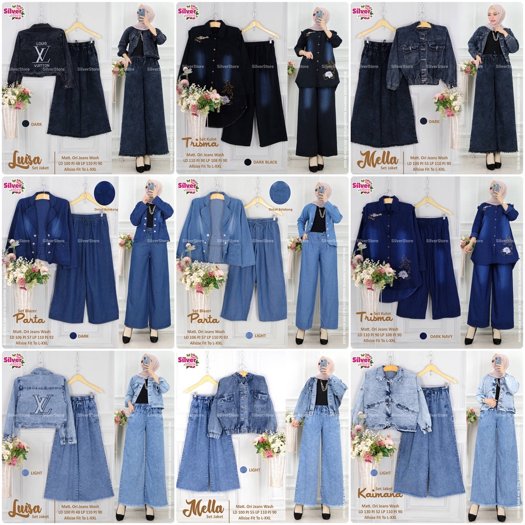 SETELAN JEANS / 11.7 / CENPANA TERATAI BELONA MALIA TALARIC ANINA MIKO SONIA DIRILA LUISA MELLA PARTA KAIMANA TRISMA / ONESET WANITA / ALLSIZE / FIT TO XXL / SILVER