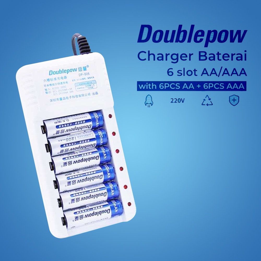 Doublepow Charger Baterai 6 slot AA/AAA with 6PCS AA + 6PCS AAA DP-B06