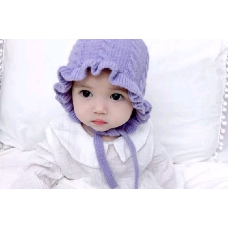 Topi rajut anak model Bonnet Ruffle/Topi rajut anak baby