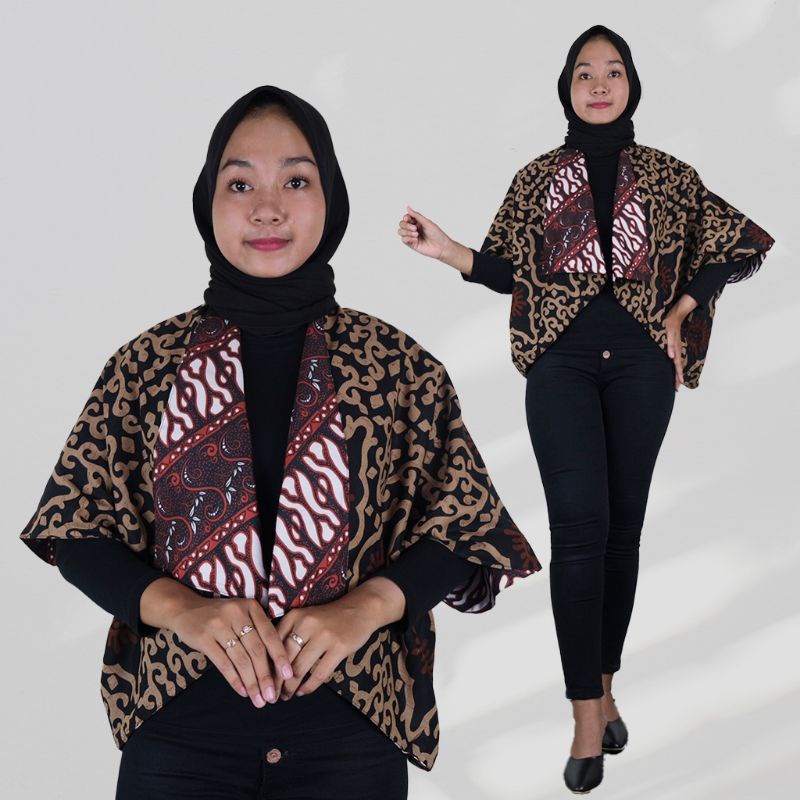 Bolero Batik Sogan Hitam Model Kelelawar Motif Bolak Balik - Naira batik