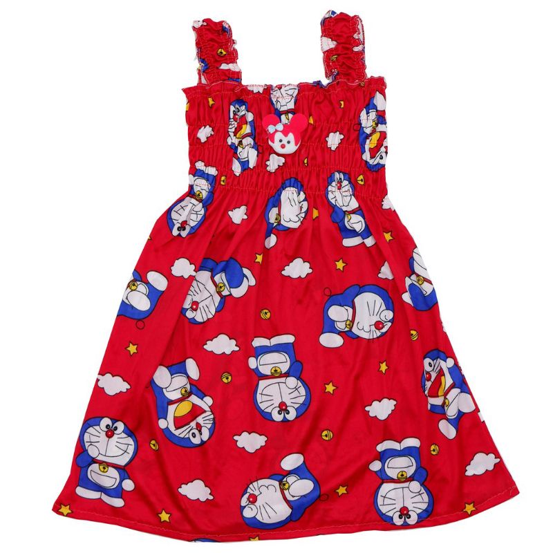 DRESS ANAK SMOKE DORAEMON 1-8 TAHUN / DASTER ANAK SMOKE KERUT MURAH MOTIF DORAEMON