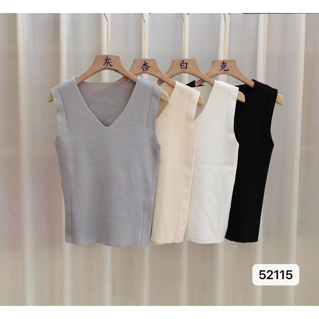 Hasya Singlet V-neck Rajut - Atasan Wanita Rajut Import TM (52115)