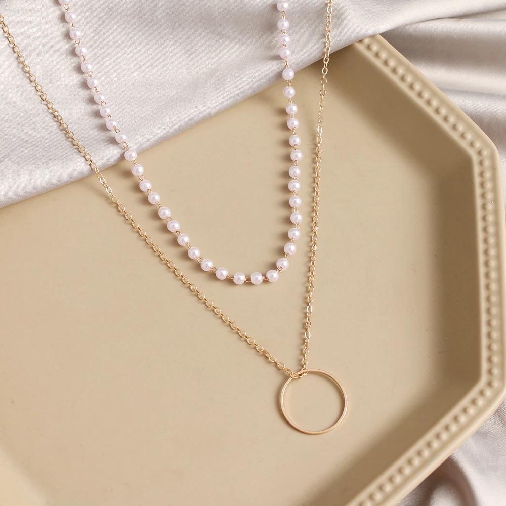 Kalung Choker Mutiara Double Layer Rantai Bulat Aksesoris Fashion
