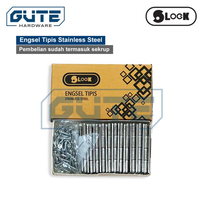 (SET) GUTE SLOCK Engsel Tipis Stainless Steel Sekrup Termasuk Murah
