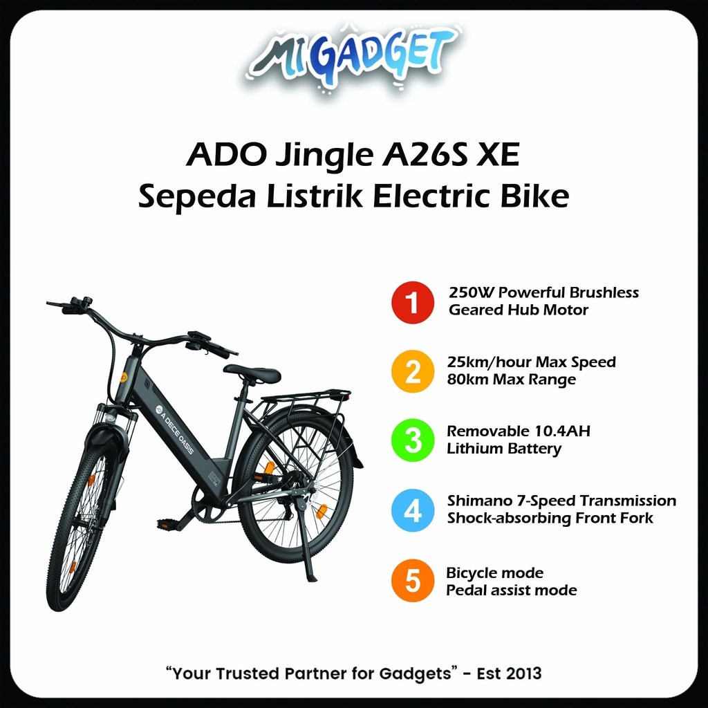 Sepeda Listrik Wanita Pria ADO Jingle A26S XE E-Bike Electric Bike