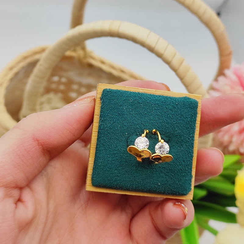 S925 Anting Berlian Hadiah Pacar Wanita Anting Berlapis Dengan Anting Cinta Emas Aksesoris Fashion
