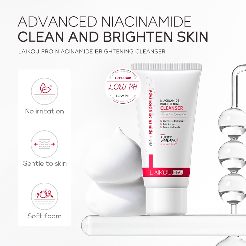 LAIKOU Pro 99.6% Niacinamide Pembersih Wajah PH Rendah Membersihkan Secara Mendalam Face Wash Memudarkan Melanin 50g