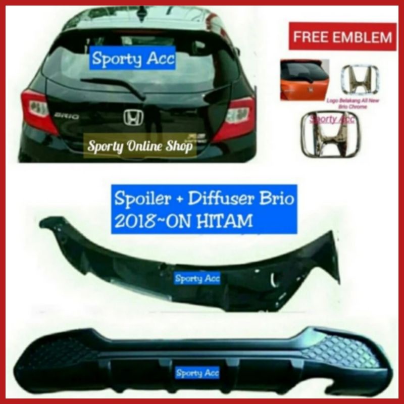 Paket Spoiler Brio New Model RS + Diffuser + Bonus Emblem H Crome