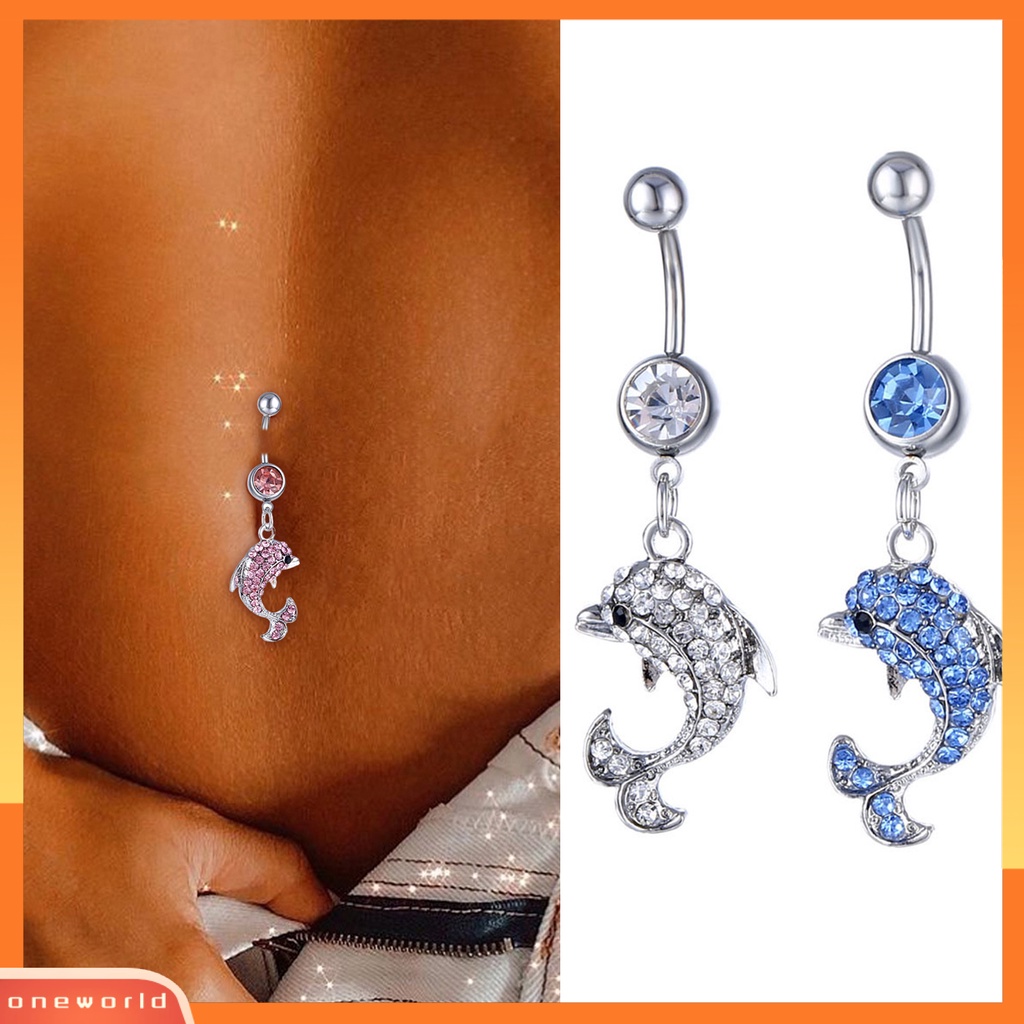 [oneworld] 1pc Pusar Kuku Sexy Piercing Berlian Imitasi Mengkilap Tidak Alergi Hias Hadiah Lumba Liontin Perut Kancing Cincin Perhiasan Tubuh Untuk Pakaian Sehari-Hari