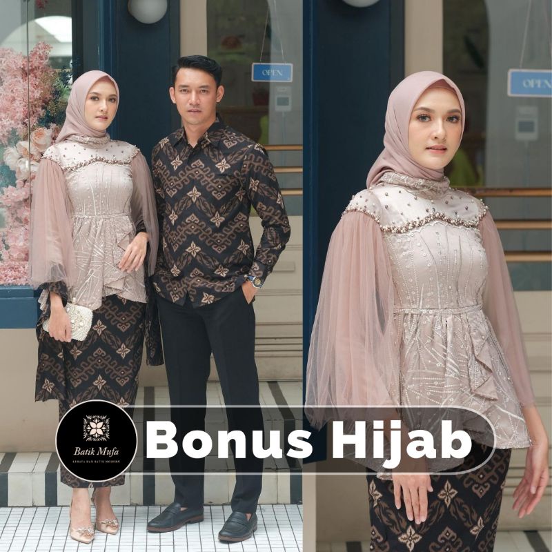 Set Kebaya Batik Couple VANILA SAGE GREEN/BLUE/ROSEPINK/BROWN Kebaya terbaru kebaya wisuda kekinian kebaya tunangan lamaran kebaya modern