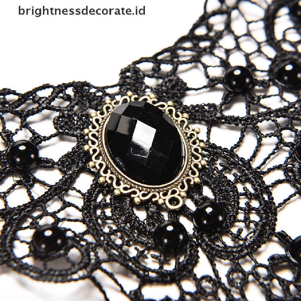 [Birth] Black Lace &amp; Beads Choker Victorian Steampunk Style Gothic Collar Kalung Hadiah [ID]