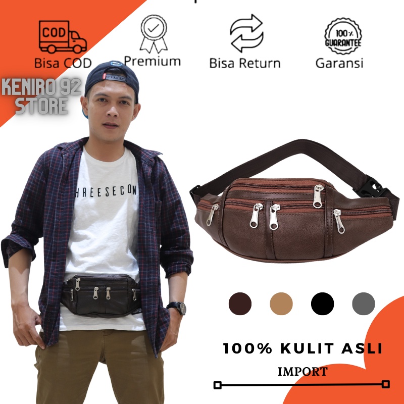 Tas Selempang Kulit Sapi Asli Waistbag Tas Pinggang Waistbag Pria Wanita Bahan Kulit Sapi Original I