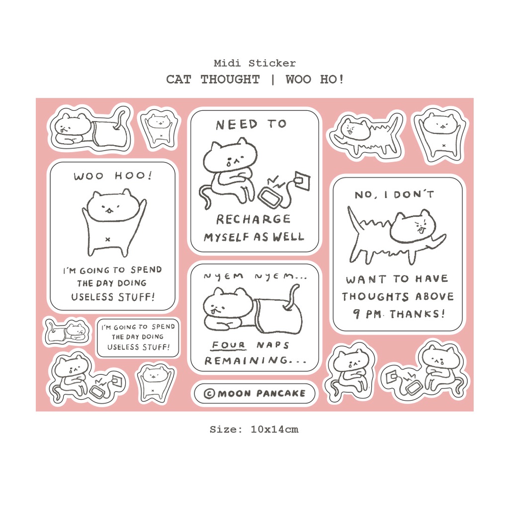 

Moon Pancake Midi Sticker - Cat Thoughts Pink