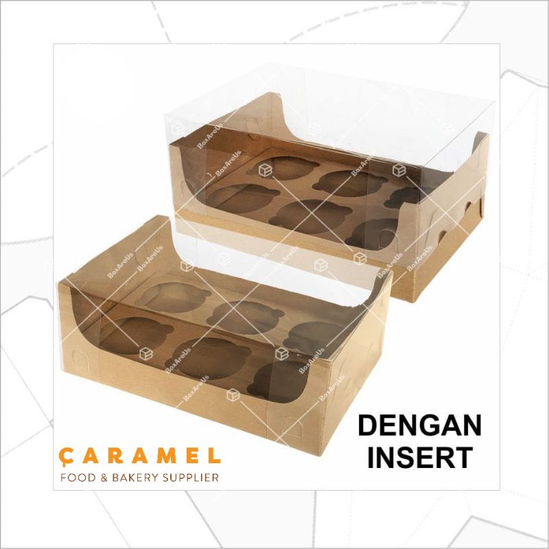 

Box Cupcake Brown + insert isi 6 - Dus Cupcake Mika- Box transparan isi 6