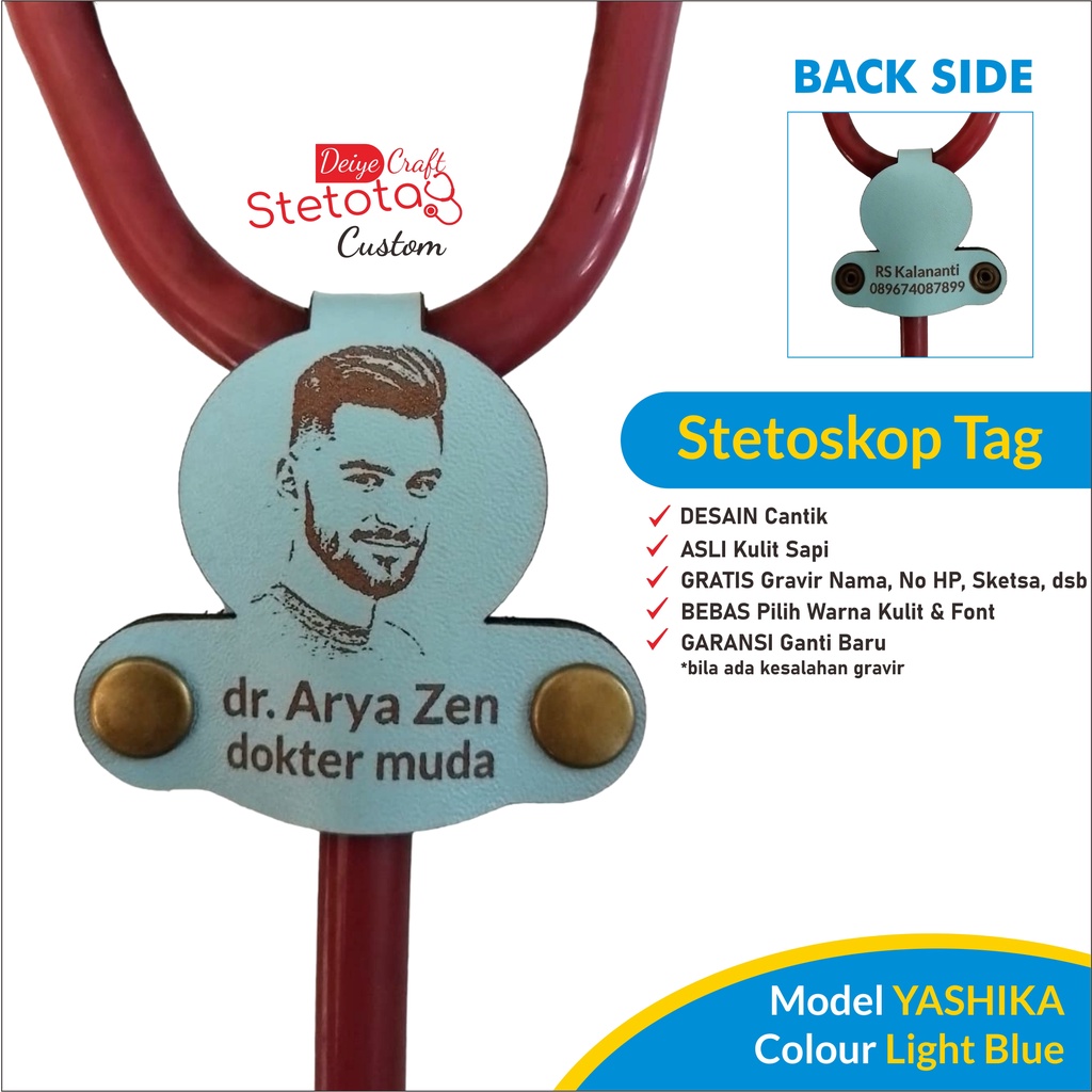 

STETOSKOP NAMETAG Stetotag Stetostag Penanda Stetoskop Kulit Sapi GRATIS Custom Sketsa Wajah (Model Yashika)