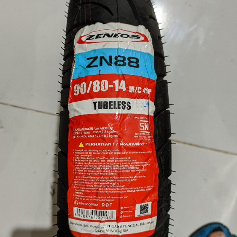 Ban Luar Tubeless Zeneos ZN 88 90/80-14 Sepeda Motor