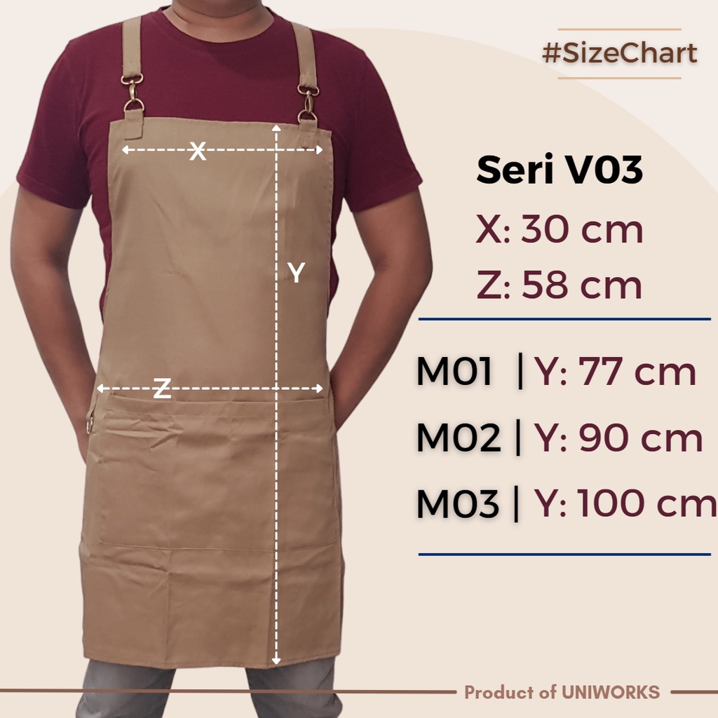 UNIWORKS Apron Barista Seri Premium V03 Bahan American Drill Kombinasi 6 Warna