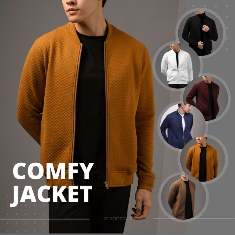 COMFY JACKET JAKET PRIA JACKET COMFY ORGINAL WARNA HITAM NEVI MAROON ARMY CARAMEL LEGIHT BRWON