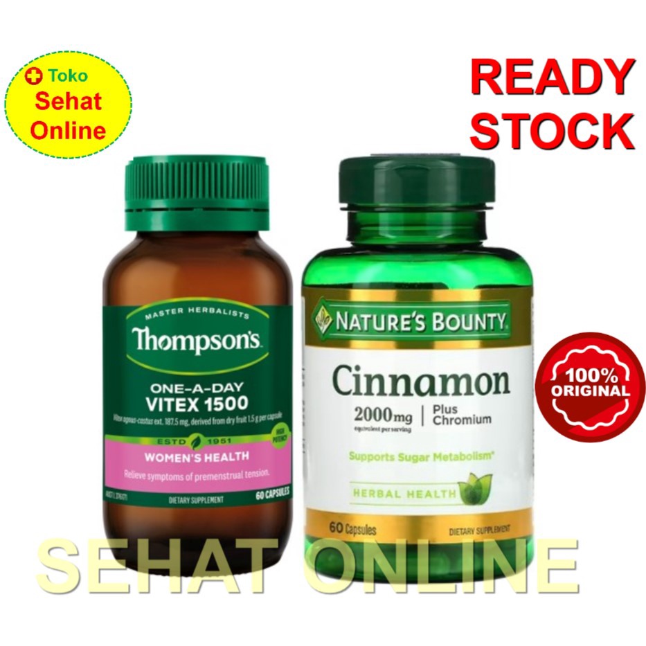 Paket Thompson Vitex 1500 + Nature's Bounty Cinnamon (untuk PCOS)