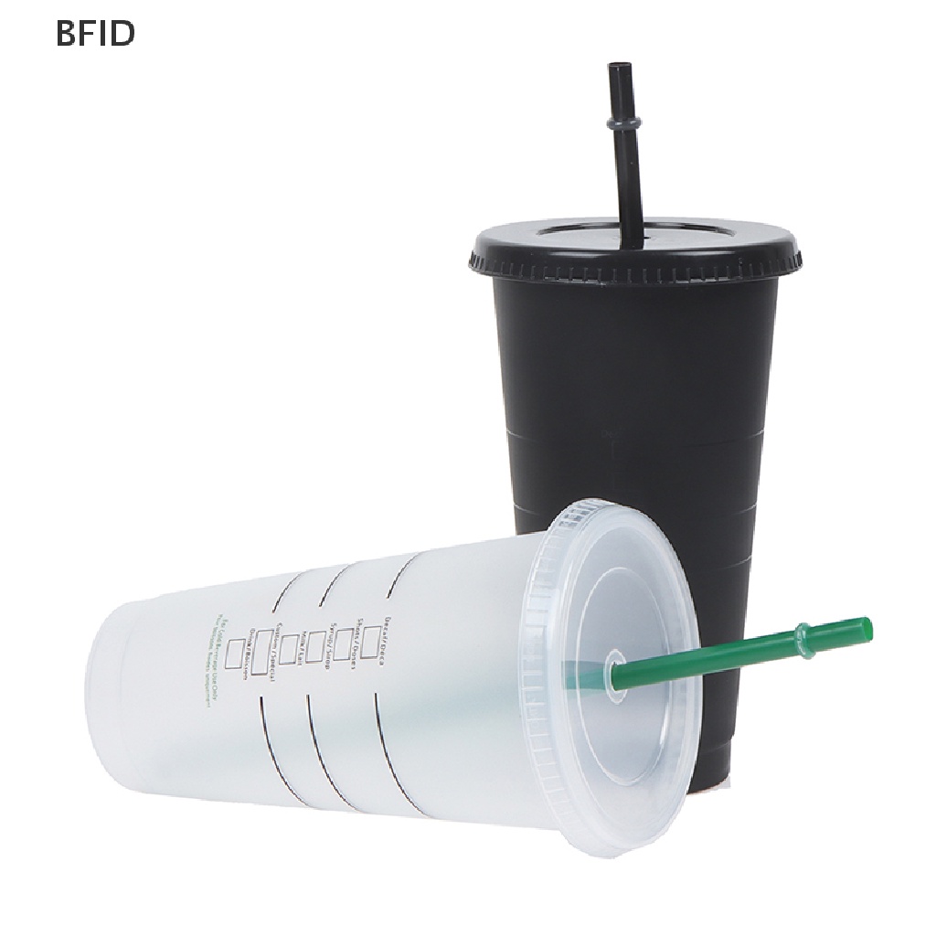 [BFID] Mug Sedotan Berubah Warna Minuman Dengan Tutup Tumbler Plastik Matte coffe bottle Cup [ID]