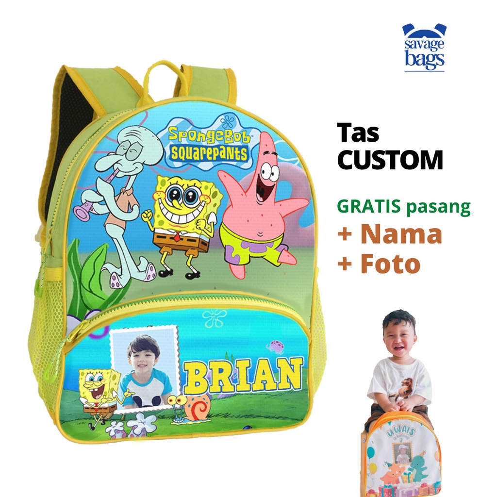 

Tas Custom Anak - Tema Spongebob - 1 HARI JADI - Merah