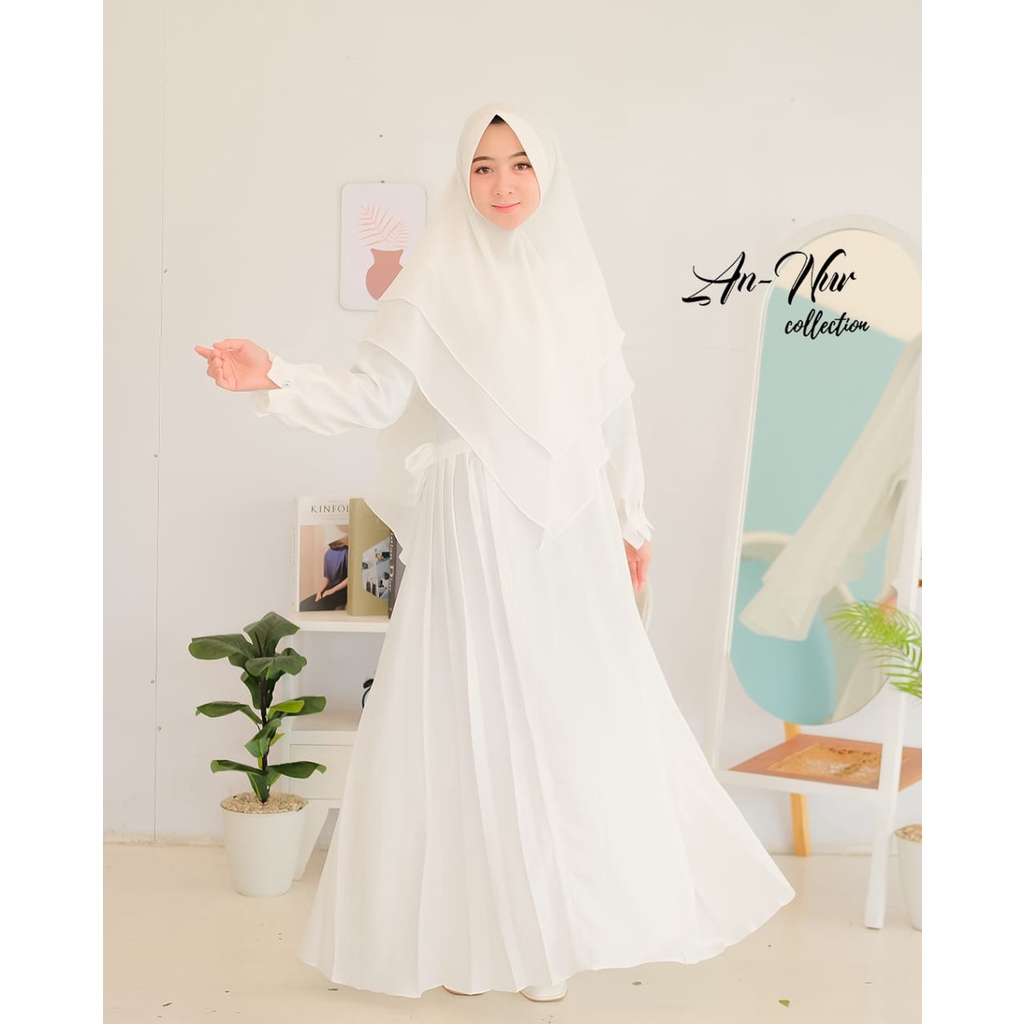 KHUMAIRA ANNUR GAMIS SET HIJAB ITYCREPE PREMIUM MIX CERUTY BABYDOLL MODIS STYLE FASHION REMAJA WANITA OOTD TERBARU PUTIH HARI RAYA MANASIK HAJI UMROH