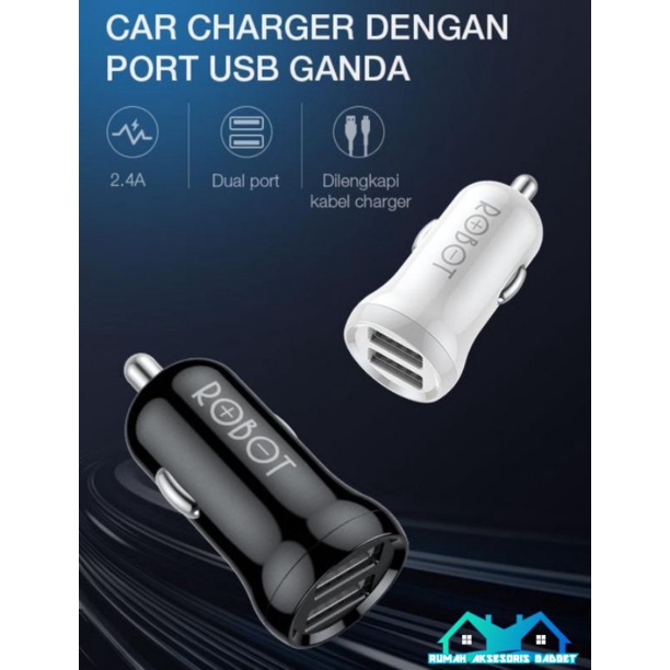 PLUGIN MOBIL SAVER CAS CASAN MOBIL ROBOT RT-C07 2.4A dual port with kabel Micro USB