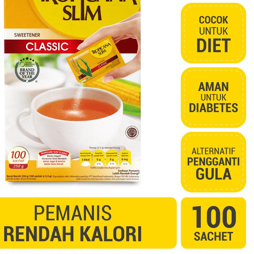 

✹ Tropicana Slim Sweetener Classic 100 sachet - Pemanis untuk Bantu Batasi Gula ◌