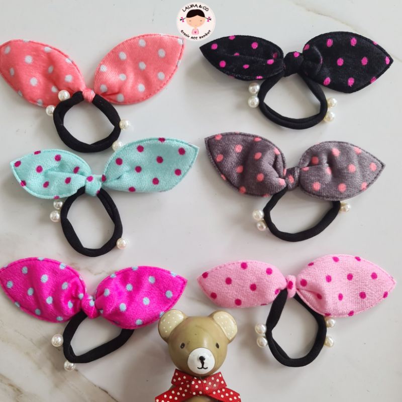 IKAT RAMBUT CHIBI 6PC MUTIARA BESAR POLKADOT GROSIR